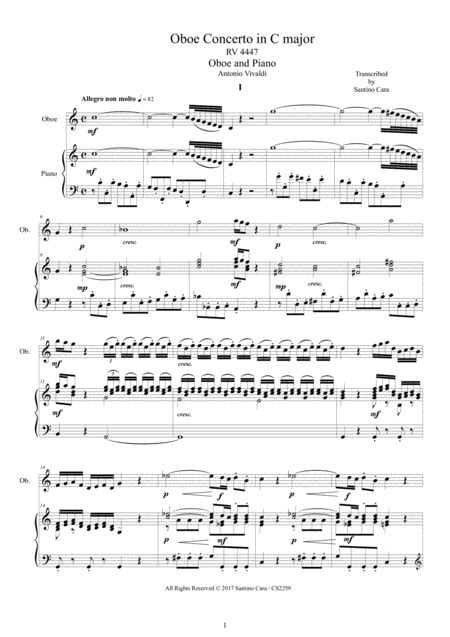 Vivaldi - Oboe Concerto In C Major RV 447 For Oboe And Piano - Score And Oboe Part